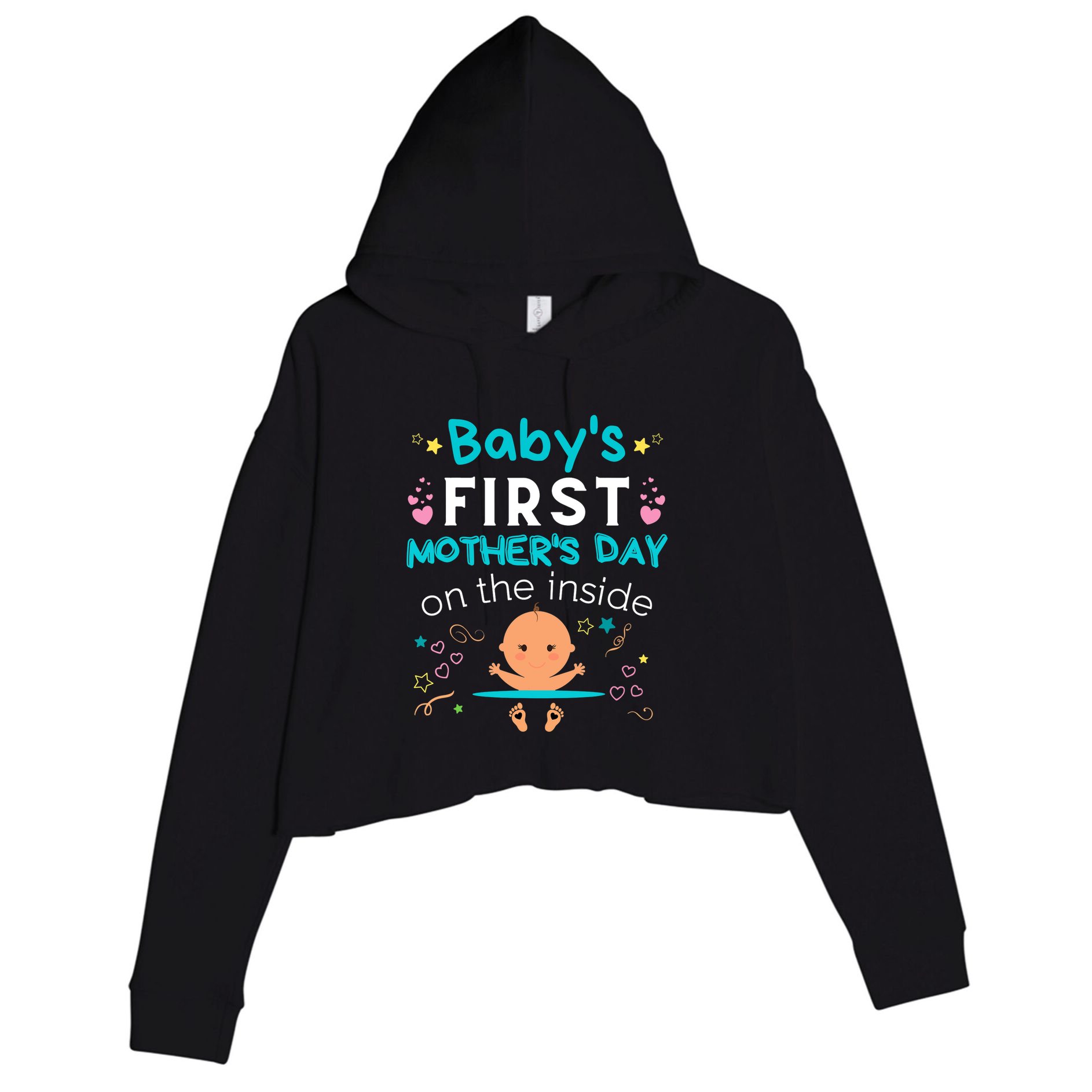 Baby's First Mother's Day On The Inside Boy Pregnant Mommy Crop Fleece Hoodie