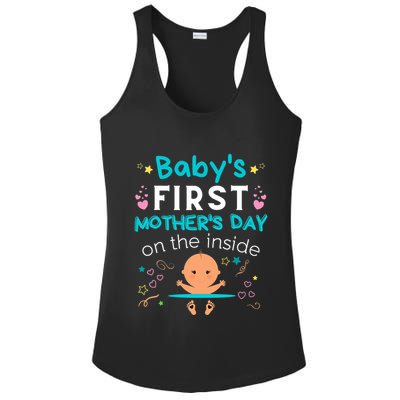 Baby's First Mother's Day On The Inside Boy Pregnant Mommy Ladies PosiCharge Competitor Racerback Tank