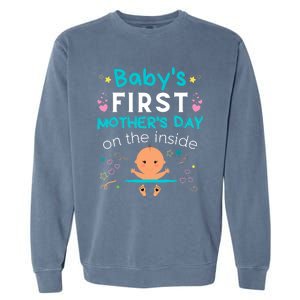 Baby's First Mother's Day On The Inside Boy Pregnant Mommy Garment-Dyed Sweatshirt