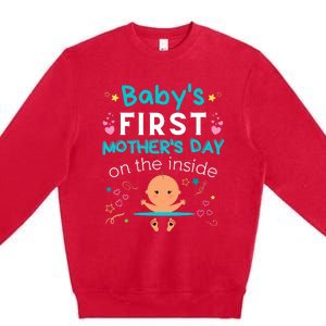 Baby's First Mother's Day On The Inside Boy Pregnant Mommy Premium Crewneck Sweatshirt