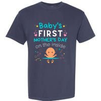 Baby's First Mother's Day On The Inside Boy Pregnant Mommy Garment-Dyed Heavyweight T-Shirt