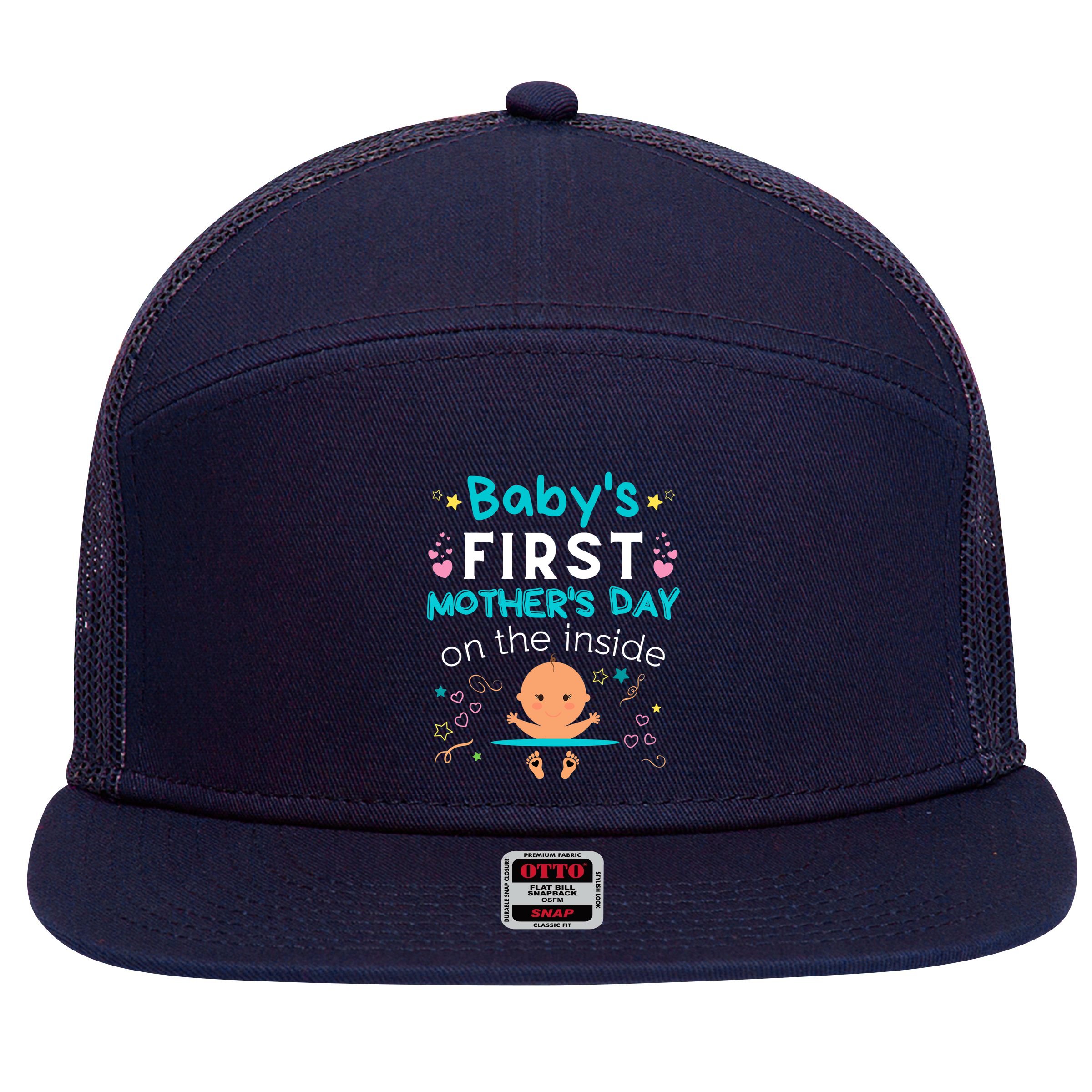 Baby's First Mother's Day On The Inside Boy Pregnant Mommy 7 Panel Mesh Trucker Snapback Hat