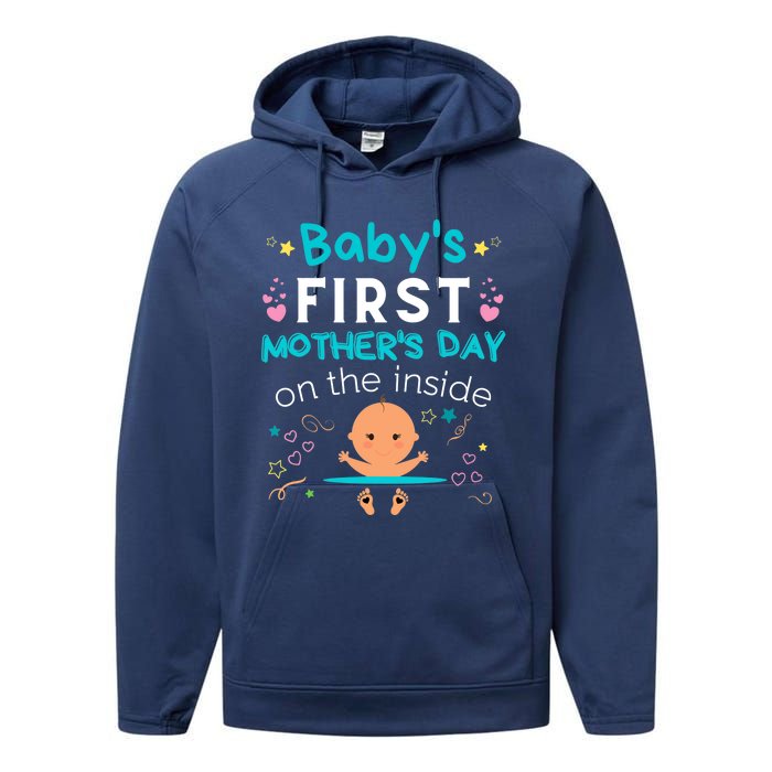 Baby's First Mother's Day On The Inside Boy Pregnant Mommy Performance Fleece Hoodie