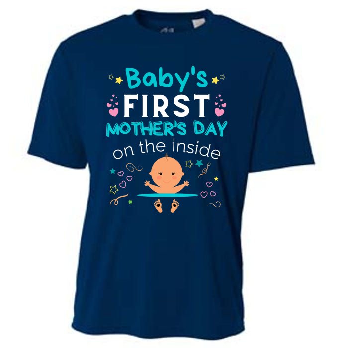 Baby's First Mother's Day On The Inside Boy Pregnant Mommy Cooling Performance Crew T-Shirt