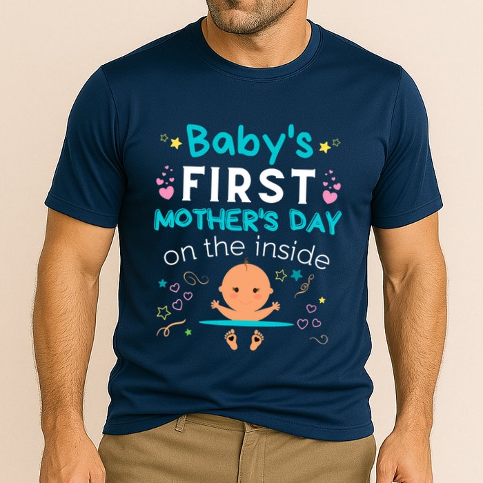 Baby's First Mother's Day On The Inside Boy Pregnant Mommy Cooling Performance Crew T-Shirt