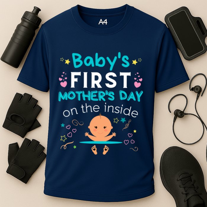 Baby's First Mother's Day On The Inside Boy Pregnant Mommy Cooling Performance Crew T-Shirt