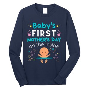 Baby's First Mother's Day On The Inside Boy Pregnant Mommy Long Sleeve Shirt