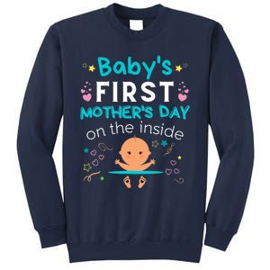 Baby's First Mother's Day On The Inside Boy Pregnant Mommy Sweatshirt