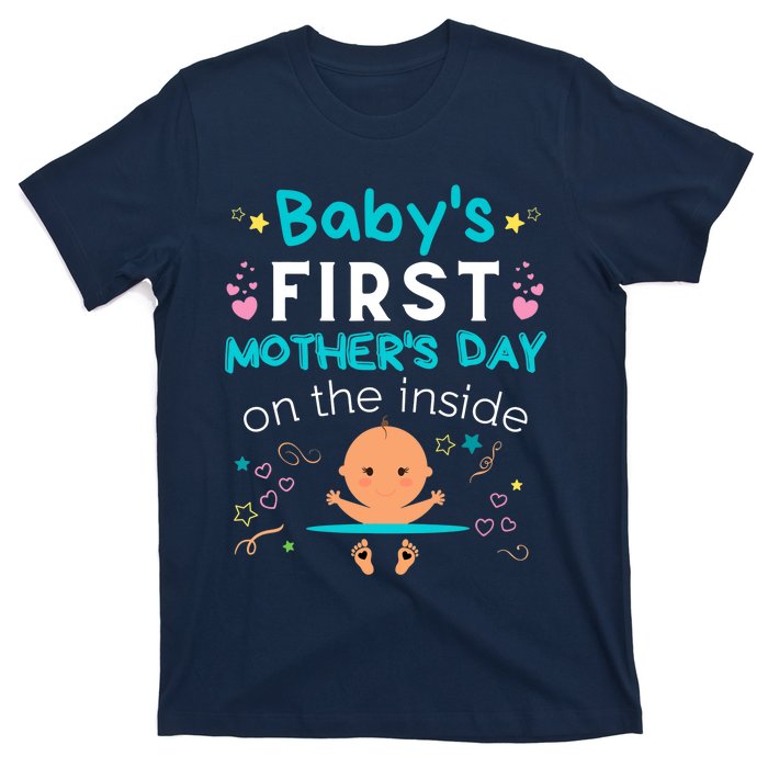 Baby's First Mother's Day On The Inside Boy Pregnant Mommy T-Shirt