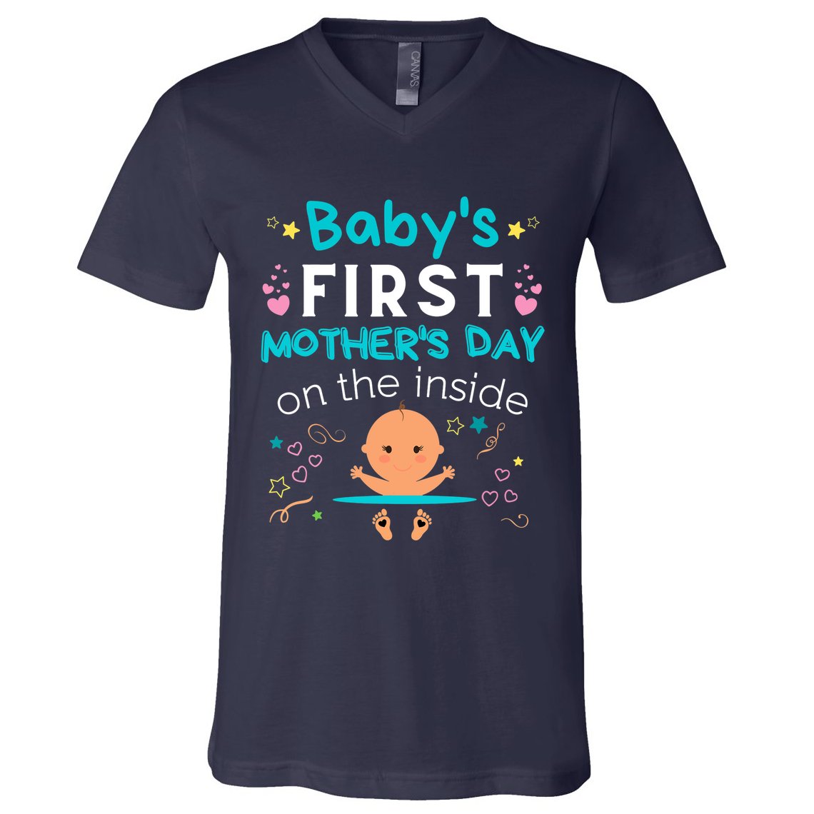 Baby's First Mother's Day On The Inside Boy Pregnant Mommy V-Neck T-Shirt