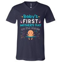 Baby's First Mother's Day On The Inside Boy Pregnant Mommy V-Neck T-Shirt