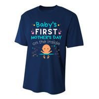 Baby's First Mother's Day On The Inside Boy Pregnant Mommy Performance Sprint T-Shirt