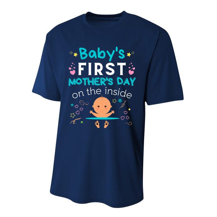 Baby's First Mother's Day On The Inside Boy Pregnant Mommy Performance Sprint T-Shirt