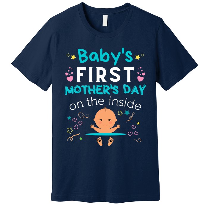 Baby's First Mother's Day On The Inside Boy Pregnant Mommy Premium T-Shirt