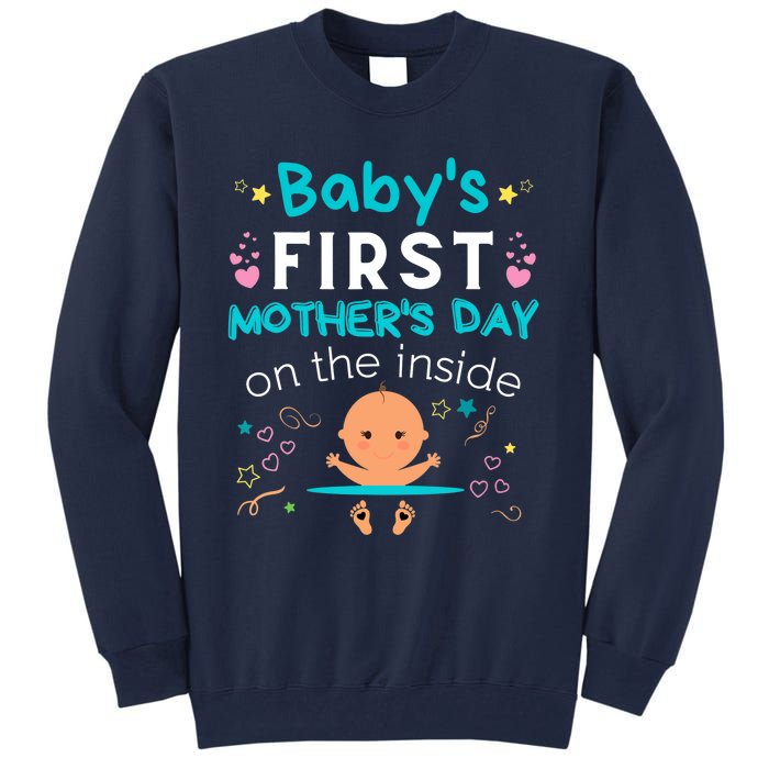 Baby's First Mother's Day On The Inside Boy Pregnant Mommy Tall Sweatshirt