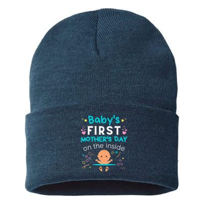 Baby's First Mother's Day On The Inside Boy Pregnant Mommy Sustainable Knit Beanie