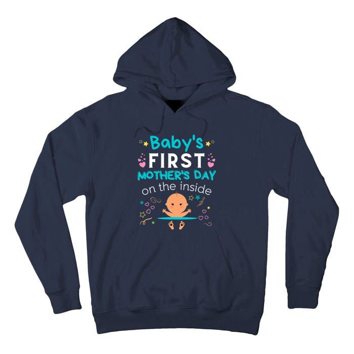 Baby's First Mother's Day On The Inside Boy Pregnant Mommy Tall Hoodie