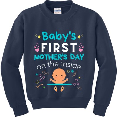 Baby's First Mother's Day On The Inside Boy Pregnant Mommy Kids Sweatshirt