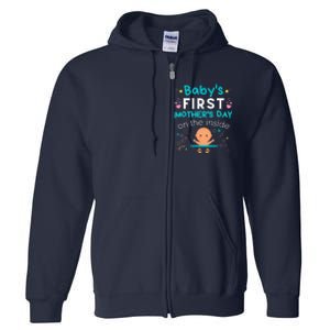 Baby's First Mother's Day On The Inside Boy Pregnant Mommy Full Zip Hoodie