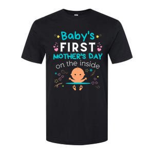 Baby's First Mother's Day On The Inside Boy Pregnant Mommy Softstyle CVC T-Shirt