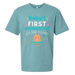 Baby's First Mother's Day On The Inside Boy Pregnant Mommy Sueded Cloud Jersey T-Shirt