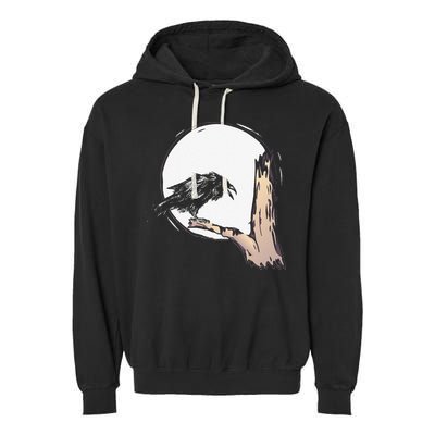 Bird Full Moon Crow Spooky Raven Gothic Halloween Garment-Dyed Fleece Hoodie