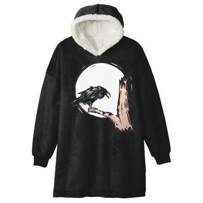 Bird Full Moon Crow Spooky Raven Gothic Halloween Hooded Wearable Blanket