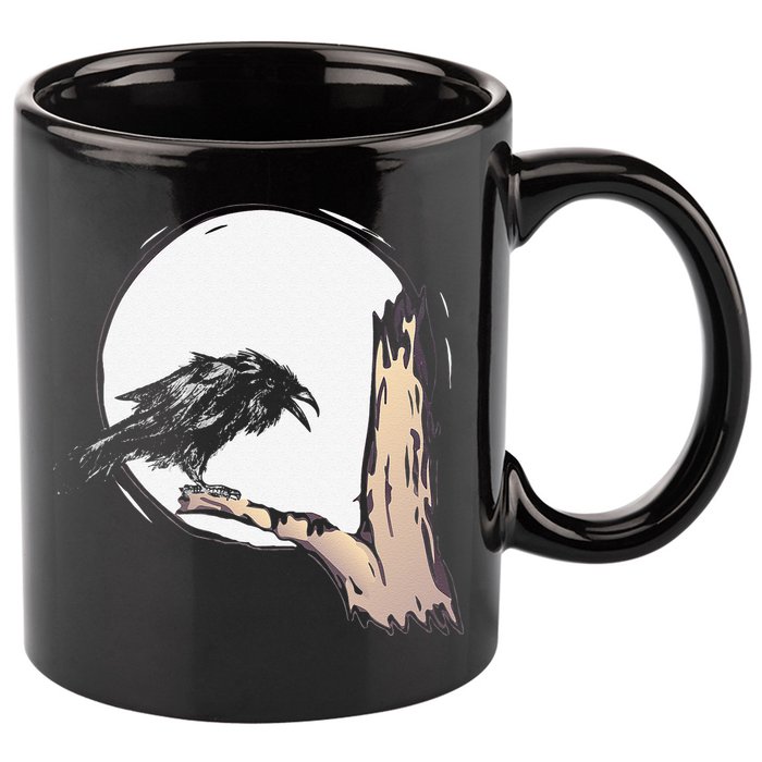 Bird Full Moon Crow Spooky Raven Gothic Halloween 11oz C Handle Ceramic Mug