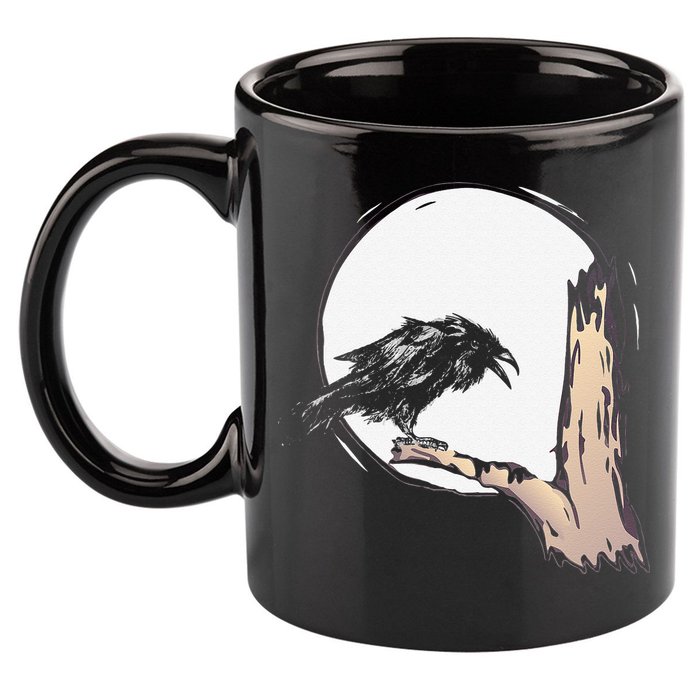 Bird Full Moon Crow Spooky Raven Gothic Halloween 11oz C Handle Ceramic Mug