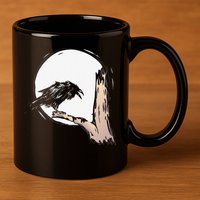 Bird Full Moon Crow Spooky Raven Gothic Halloween 11oz C Handle Ceramic Mug
