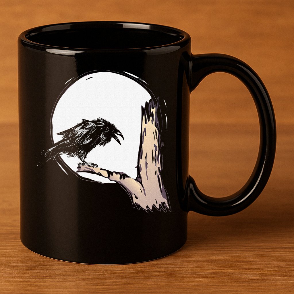 Bird Full Moon Crow Spooky Raven Gothic Halloween 11oz C Handle Ceramic Mug
