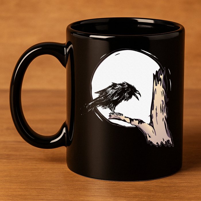 Bird Full Moon Crow Spooky Raven Gothic Halloween 11oz C Handle Ceramic Mug