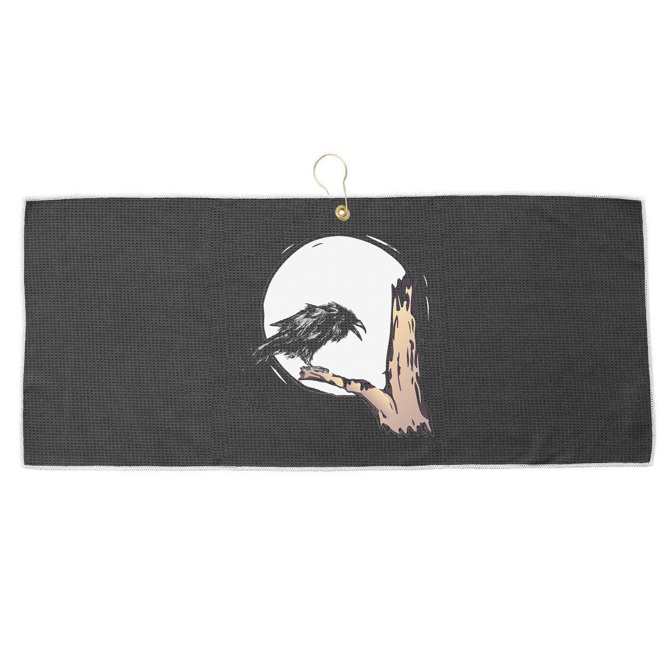 Bird Full Moon Crow Spooky Raven Gothic Halloween Large Microfiber Waffle Golf Towel