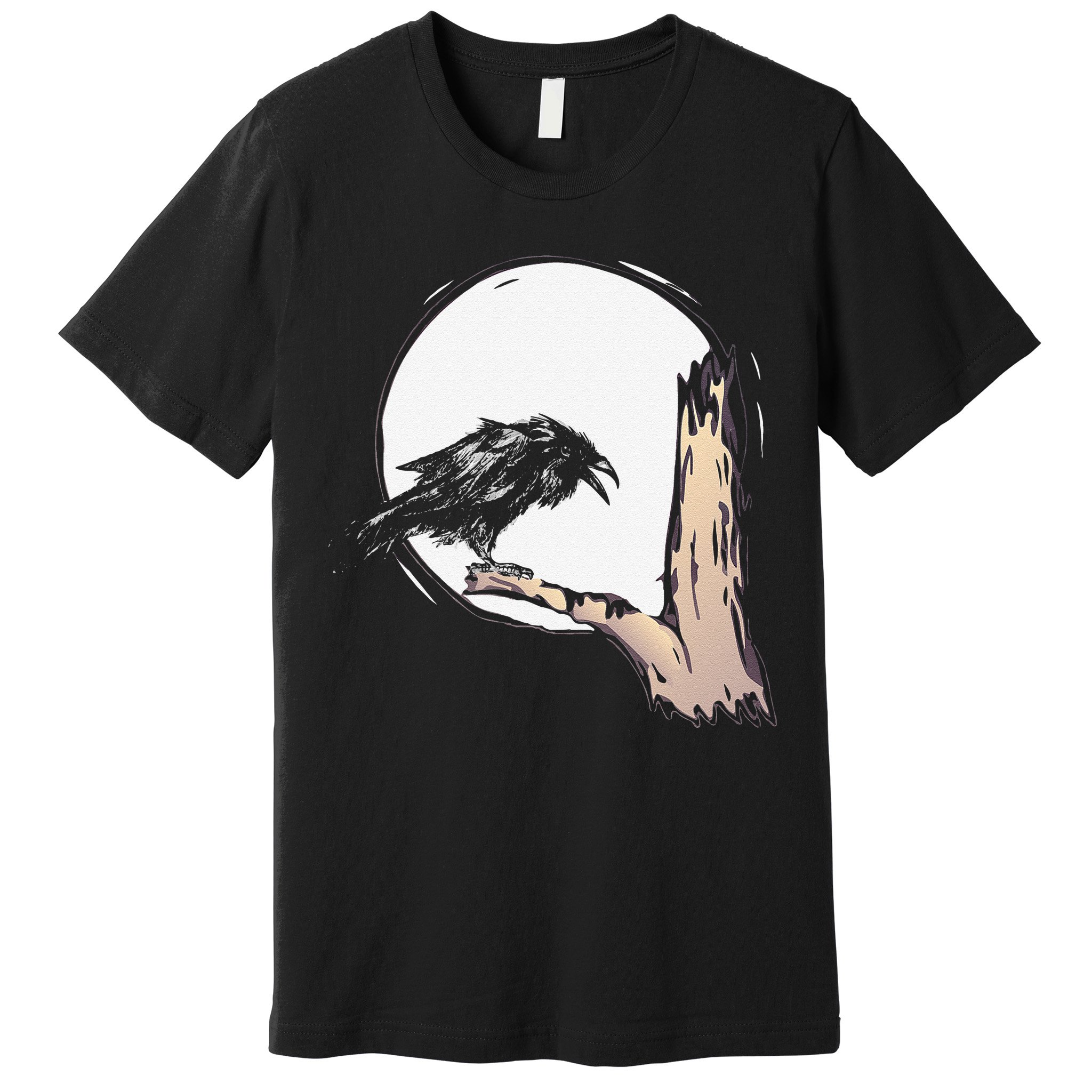 Bird Full Moon Crow Spooky Raven Gothic Halloween Premium T-Shirt