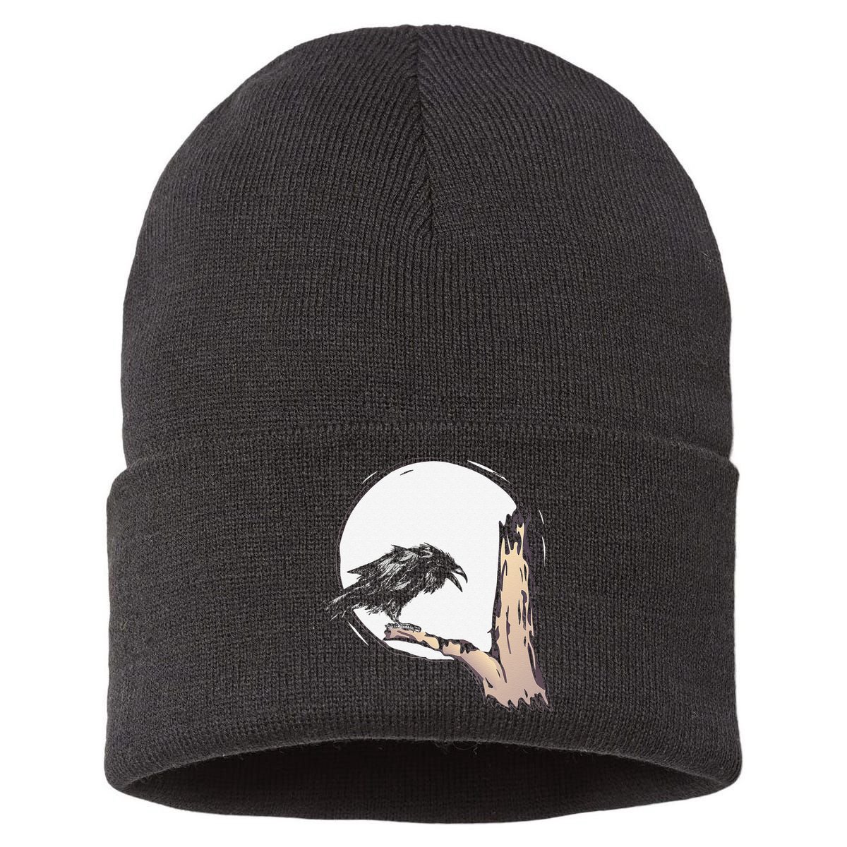 Bird Full Moon Crow Spooky Raven Gothic Halloween Sustainable Knit Beanie