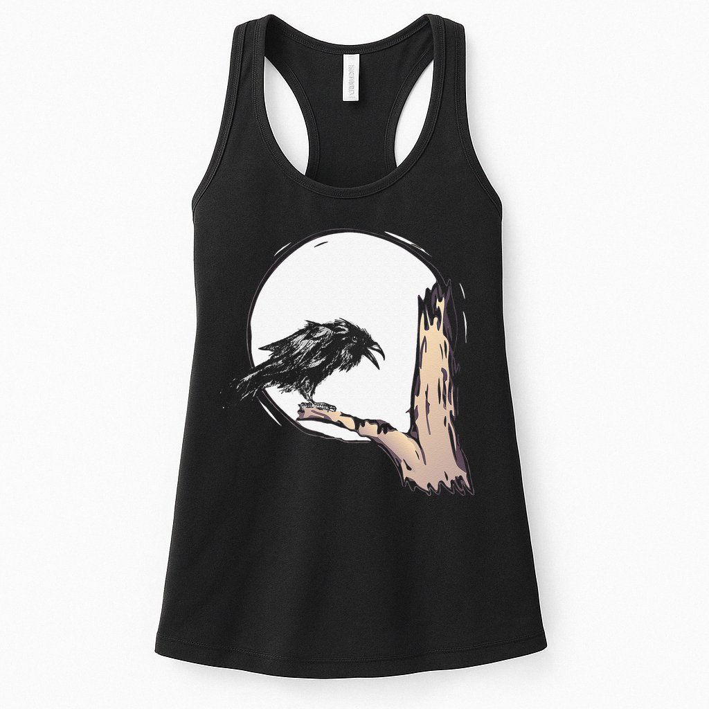 Bird Full Moon Crow Spooky Raven Gothic Halloween Womens Tank Top