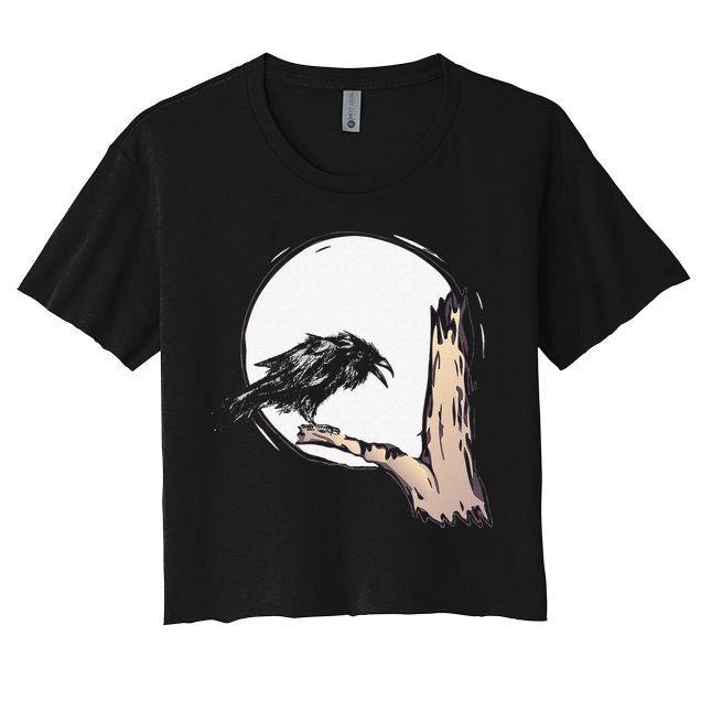 Bird Full Moon Crow Spooky Raven Gothic Halloween Crop Top