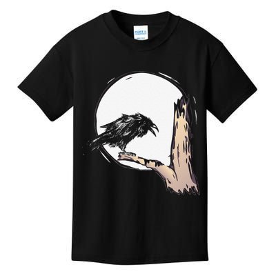Bird Full Moon Crow Spooky Raven Gothic Halloween Kids T-Shirt