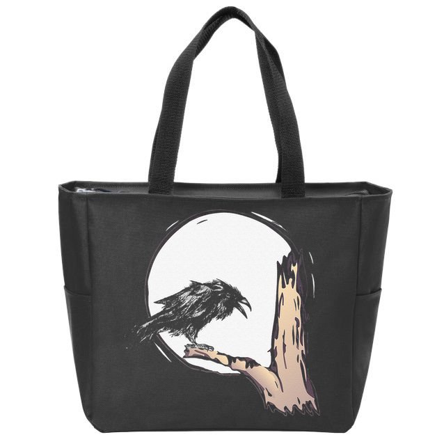 Bird Full Moon Crow Spooky Raven Gothic Halloween Zip Tote Bag