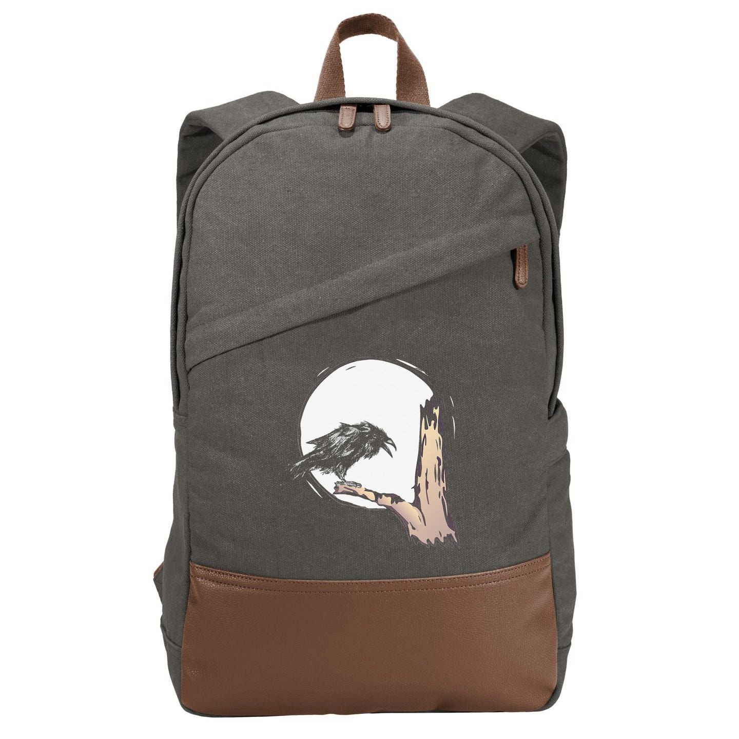 Bird Full Moon Crow Spooky Raven Gothic Halloween Cotton Canvas Backpack