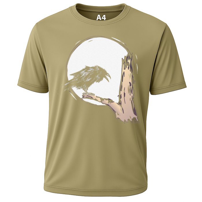 Bird Full Moon Crow Spooky Raven Gothic Halloween Cooling Performance Crew T-Shirt