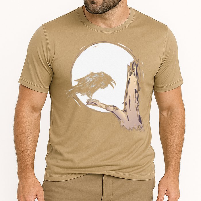 Bird Full Moon Crow Spooky Raven Gothic Halloween Cooling Performance Crew T-Shirt