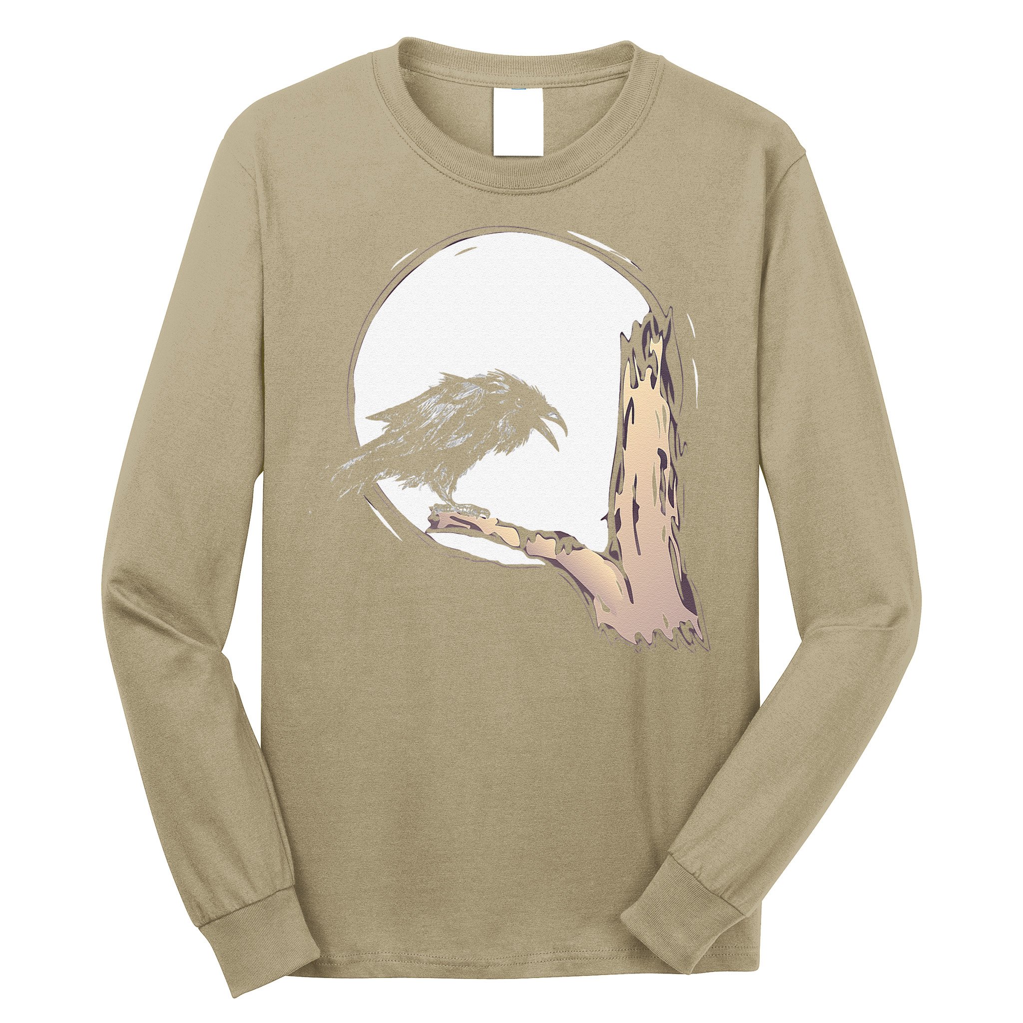 Bird Full Moon Crow Spooky Raven Gothic Halloween Long Sleeve Shirt