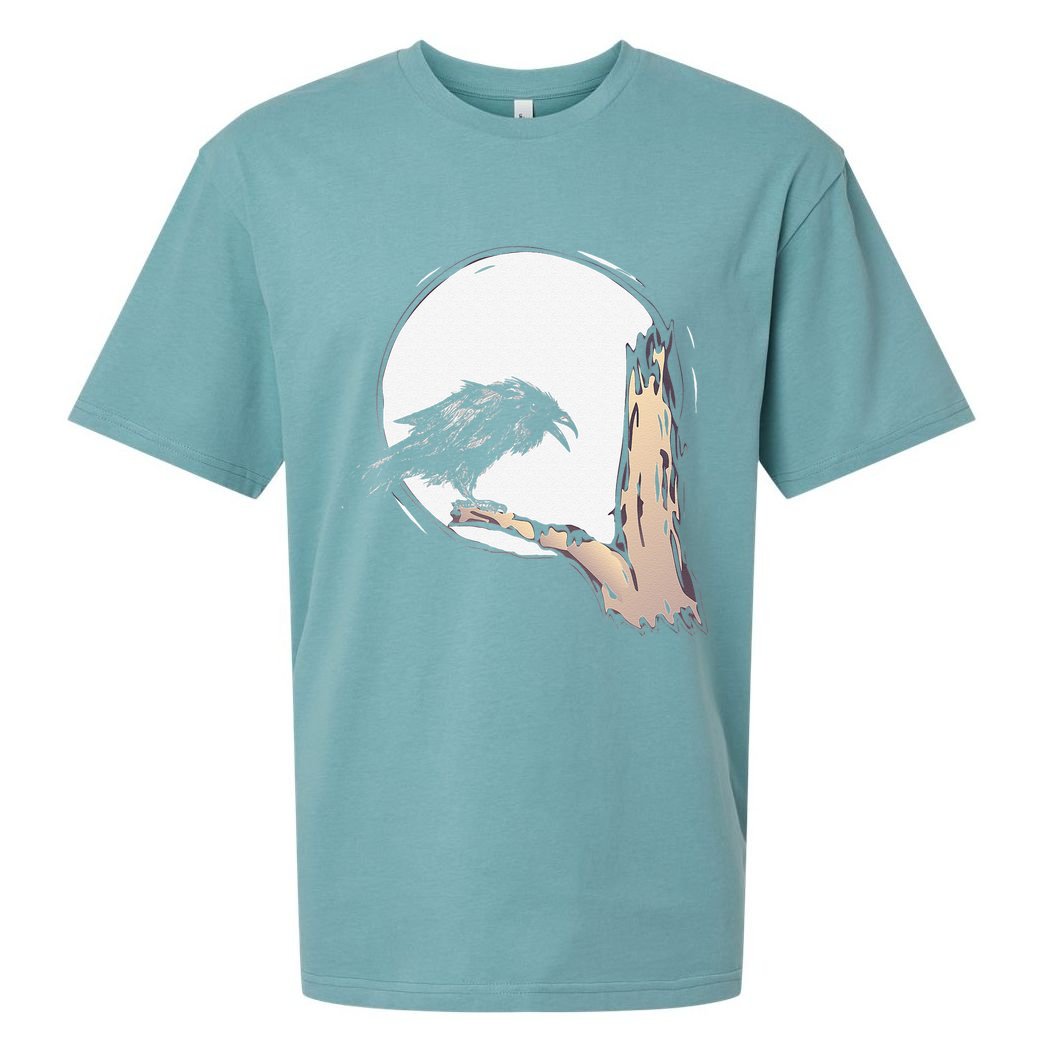 Bird Full Moon Crow Spooky Raven Gothic Halloween Sueded Cloud Jersey T-Shirt