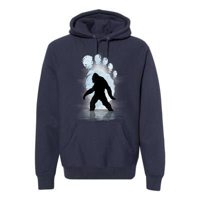 Bigfoot Footprint Moon Light Funny Sasquatch Premium Hoodie