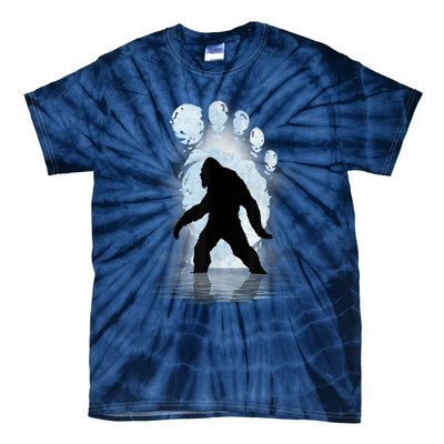 Bigfoot Footprint Moon Light Funny Sasquatch Tie-Dye T-Shirt