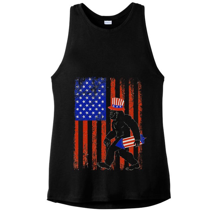 Bigfoot Fireworks Merica 4th of July USA Flag Patriotic Ladies PosiCharge Tri-Blend Wicking Tank
