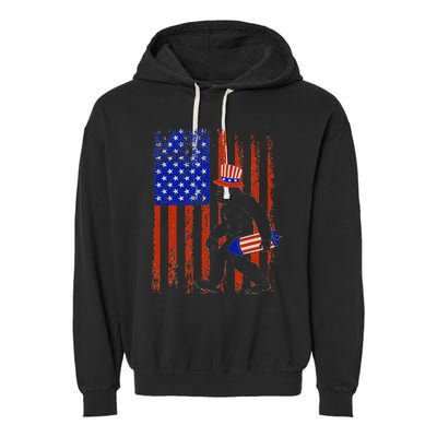 Bigfoot Fireworks Merica 4th of July USA Flag Patriotic Garment-Dyed Fleece Hoodie