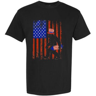 Bigfoot Fireworks Merica 4th of July USA Flag Patriotic Garment-Dyed Heavyweight T-Shirt