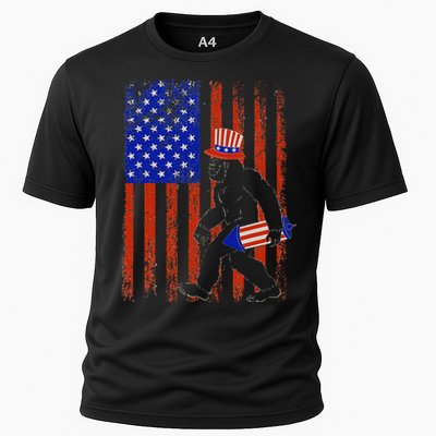 Bigfoot Fireworks Merica 4th of July USA Flag Patriotic Cooling Performance Crew T-Shirt